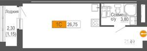 Студия квартира, строящийся дом, 27м2, 24/25 этаж