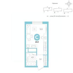 Студия квартира, вторичка, 24м2, 4/16 этаж