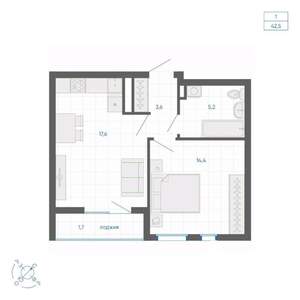 1-к квартира, вторичка, 43м2, 28/32 этаж