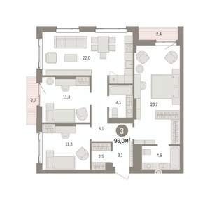 3-к квартира, вторичка, 96м2, 3/25 этаж