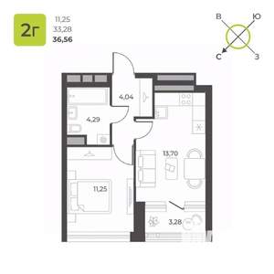 1-к квартира, строящийся дом, 35м2, 3/16 этаж