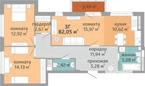 3-к квартира, вторичка, 82м2, 10/24 этаж