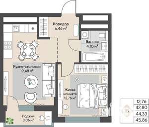 1-к квартира, строящийся дом, 45м2, 2/31 этаж