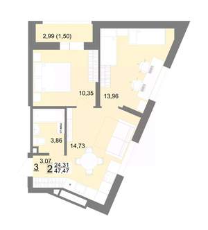 2-к квартира, строящийся дом, 47м2, 4/22 этаж