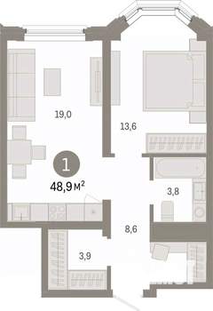 1-к квартира, вторичка, 49м2, 13/16 этаж