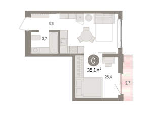 Студия квартира, вторичка, 35м2, 11/25 этаж