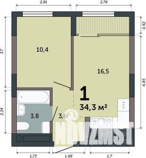 1-к квартира, вторичка, 34м2, 15/15 этаж