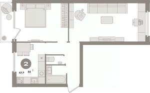 2-к квартира, вторичка, 44м2, 5/5 этаж