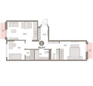 2-к квартира, вторичка, 66м2, 5/9 этаж