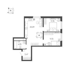 2-к квартира, строящийся дом, 59м2, 1/24 этаж