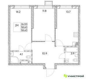 2-к квартира, вторичка, 59м2, 10/30 этаж