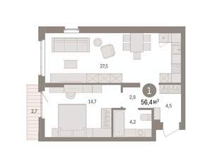 1-к квартира, вторичка, 56м2, 4/16 этаж