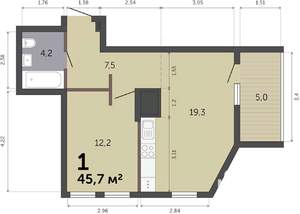 1-к квартира, строящийся дом, 46м2, 19/19 этаж