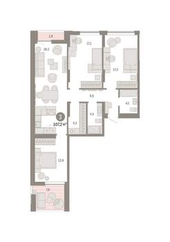 3-к квартира, вторичка, 107м2, 10/16 этаж