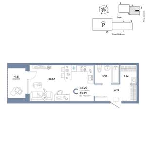 Студия квартира, вторичка, 38м2, 2/24 этаж