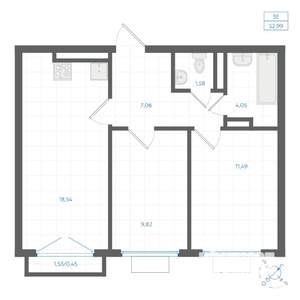2-к квартира, вторичка, 53м2, 2/4 этаж