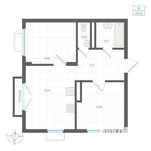 2-к квартира, вторичка, 49м2, 4/4 этаж