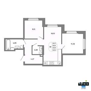 3-к квартира, вторичка, 55м2, 18/32 этаж
