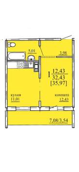 1-к квартира, вторичка, 33м2, 9/10 этаж
