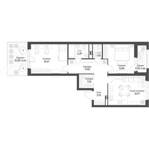 2-к квартира, строящийся дом, 75м2, 1/16 этаж