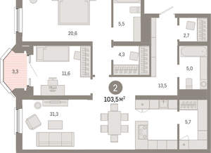 2-к квартира, вторичка, 104м2, 7/7 этаж