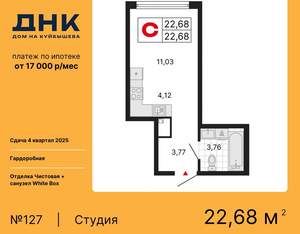 Студия квартира, вторичка, 23м2, 12/25 этаж