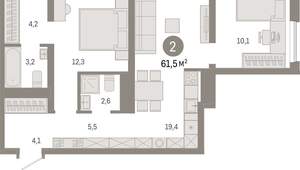 2-к квартира, вторичка, 62м2, 4/8 этаж