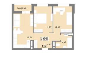 2-к квартира, вторичка, 55м2, 14/22 этаж