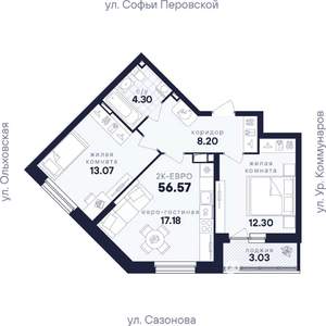 2-к квартира, вторичка, 57м2, 8/18 этаж