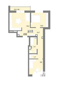 2-к квартира, вторичка, 61м2, 3/18 этаж