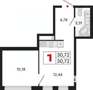 1-к квартира, вторичка, 31м2, 13/25 этаж