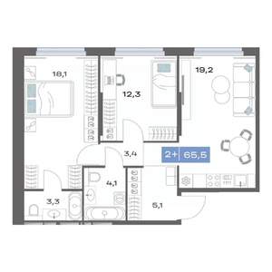 2-к квартира, строящийся дом, 66м2, 4/25 этаж