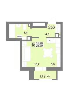 Студия квартира, вторичка, 26м2, 6/18 этаж