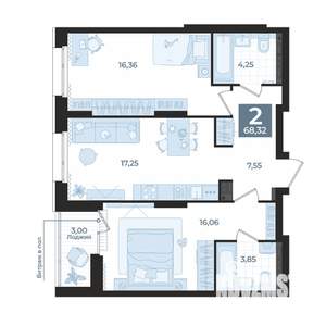 2-к квартира, вторичка, 68м2, 5/15 этаж