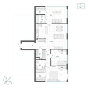 3-к квартира, вторичка, 96м2, 4/32 этаж