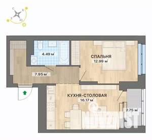 1-к квартира, вторичка, 44м2, 14/25 этаж