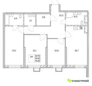 3-к квартира, вторичка, 94м2, 23/30 этаж