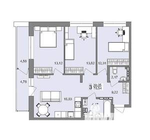 3-к квартира, вторичка, 74м2, 20/25 этаж