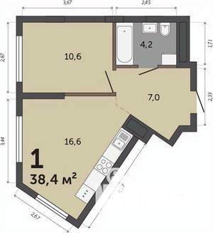 1-к квартира, строящийся дом, 38м2, 15/30 этаж