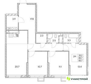 3-к квартира, вторичка, 86м2, 11/30 этаж