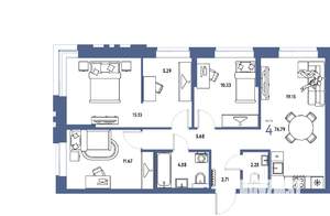 4-к квартира, строящийся дом, 77м2, 2/25 этаж
