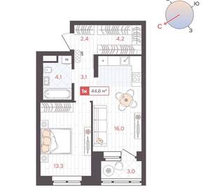 1-к квартира, вторичка, 45м2, 12/25 этаж