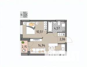 1-к квартира, строящийся дом, 33м2, 9/17 этаж