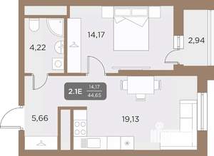 2-к квартира, вторичка, 45м2, 10/24 этаж