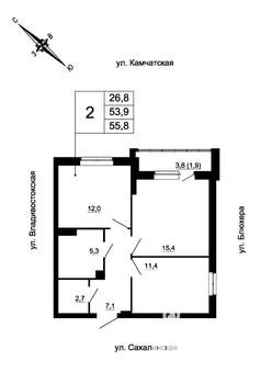 2-к квартира, вторичка, 56м2, 8/24 этаж