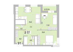 2-к квартира, вторичка, 59м2, 14/24 этаж