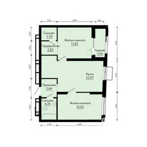2-к квартира, строящийся дом, 67м2, 22/31 этаж