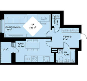 1-к квартира, вторичка, 51м2, 3/25 этаж