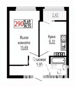 1-к квартира, строящийся дом, 36м2, 22/27 этаж