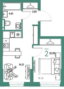 2-к квартира, вторичка, 32м2, 7/24 этаж